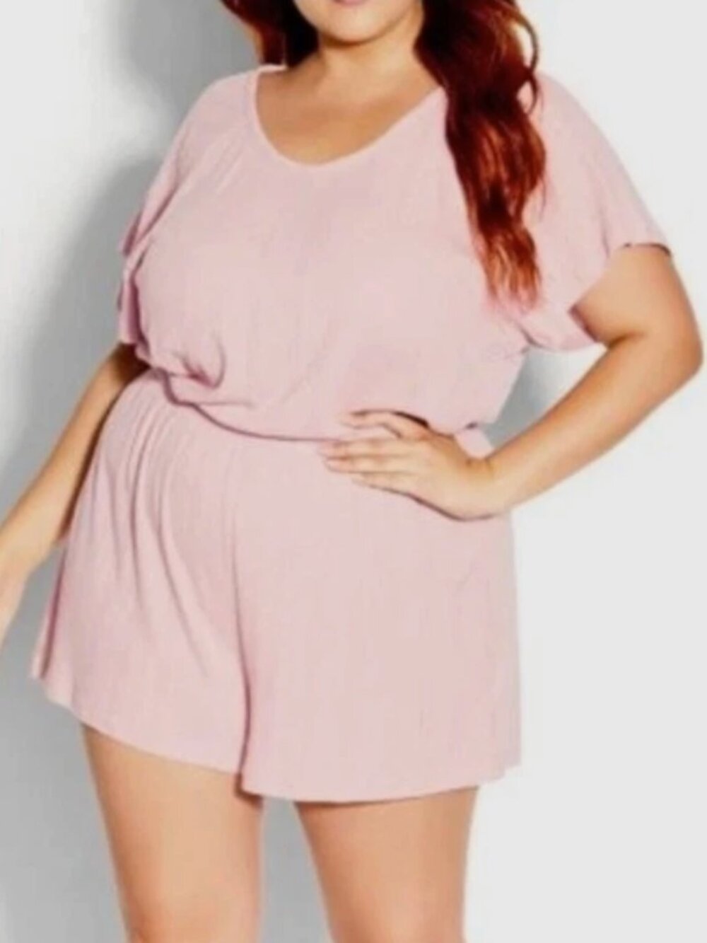 City Chic Womens Plus Size‎ Ribbed Romper Short Sleeve Light Pink Size 18 / M